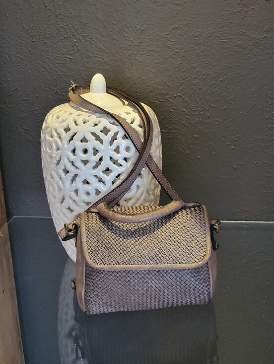 Bolsa Nova Handbags - Bolsa Nova Lilly Mini Bag Mushroom Woven Leather Made In Italy